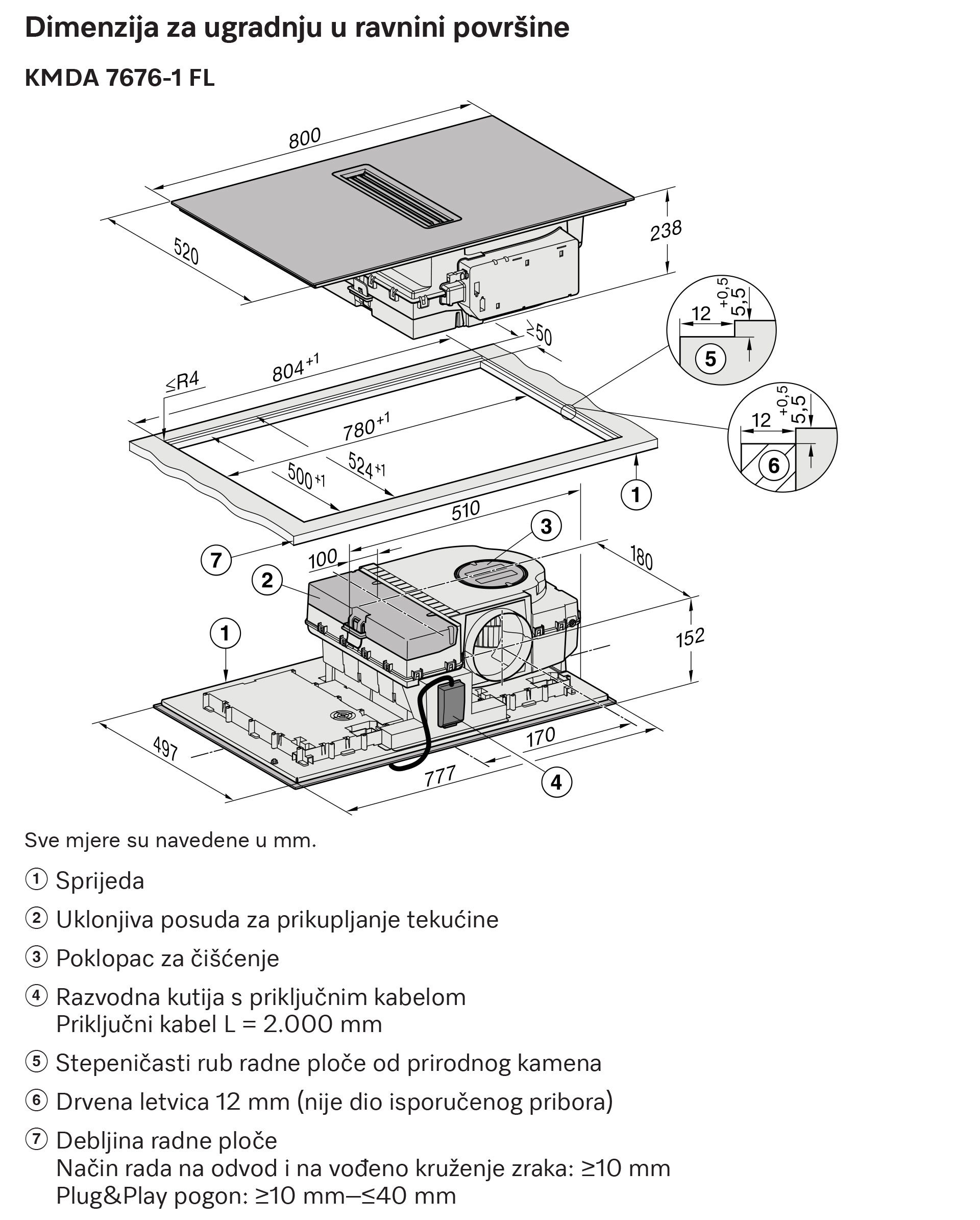 kmda 7676-1 fl dimenzija za ugradnju u ravnini povrsine